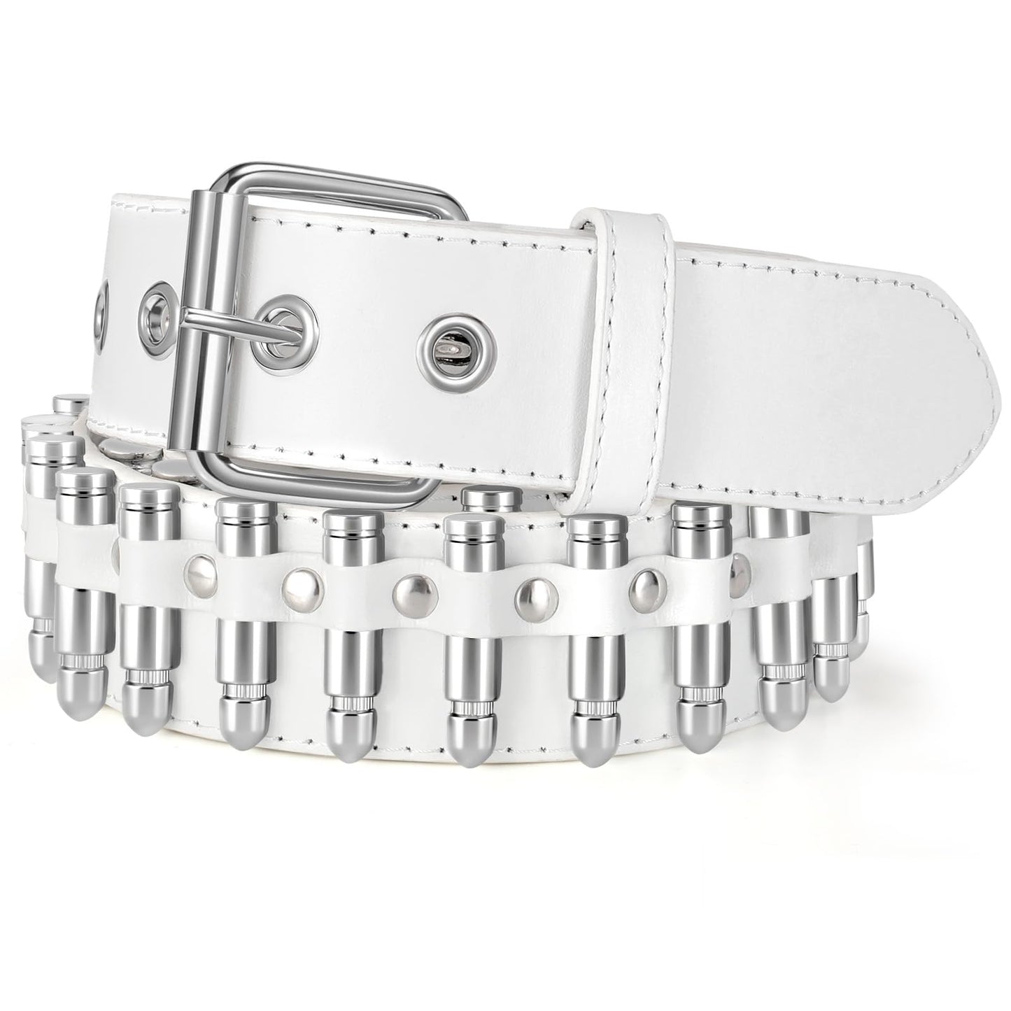 HOTSUOSDEY Black Studded Belt,Y2K Silver Metal Grommet Belt for Men Women Punk Rock Style for Jeans Pants