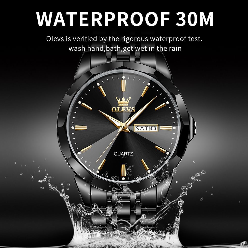 HOTOLEVS Watch for Men Diamond Business Dress Analog Quartz Stainless Steel Waterproof Luminous Date Two Tone Luxury Casual Wrist Watch Blue