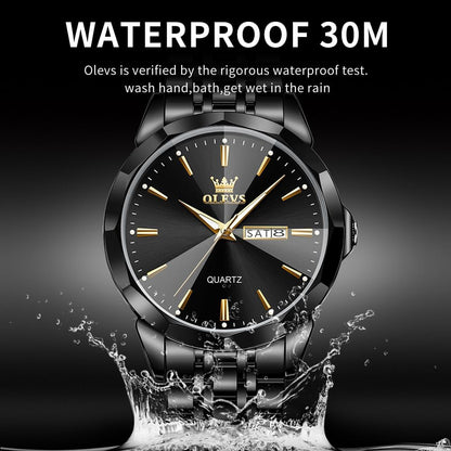 HOTOLEVS Watch for Men Diamond Business Dress Analog Quartz Stainless Steel Waterproof Luminous Date Two Tone Luxury Casual Wrist Watch Blue