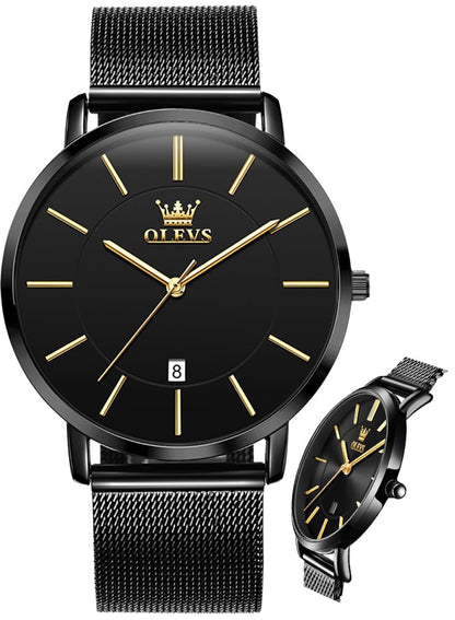HOTOLEVS Men Leather Watches Black Ultra Thin 6.5mm Minimalist Dress Fashion Simple Casual Waterproof Date Watch for Men
