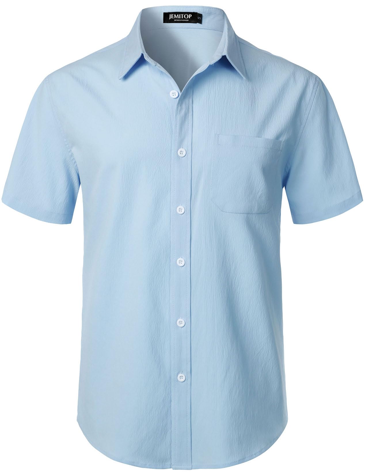 HOTJEMITOP Mens Stretch Wrinkle Free Texture Shirts | Lightweight, Summer, Beach, Stylish, Button Down, Short Sleeve, Casual, Vacation