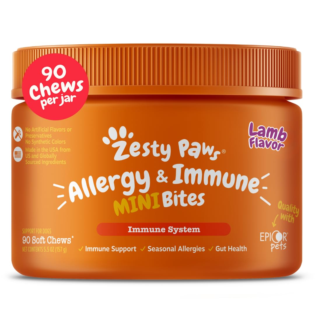 HOTZesty Paws Allergy Immune Bites - Dog Allergy Chews, Dog Probiotics for Itchy Skin and Ears, Peanut Butter, 90ct