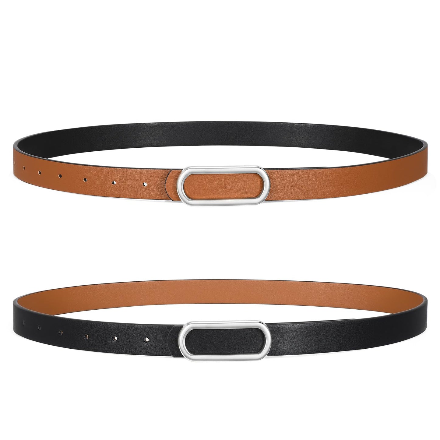 HOTSANSTHS Skinny Reversible Belts for Women, Two-in-one Women Thin Belt for Dresses Jeans Pants with Gold Buckle