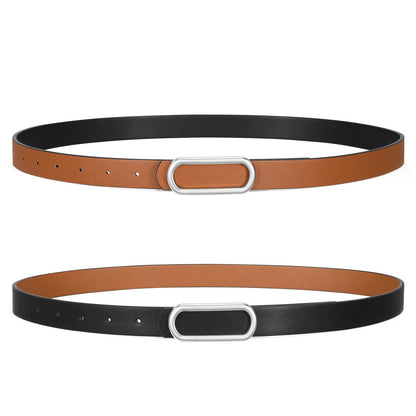 HOTSANSTHS Skinny Reversible Belts for Women, Two-in-one Women Thin Belt for Dresses Jeans Pants with Gold Buckle