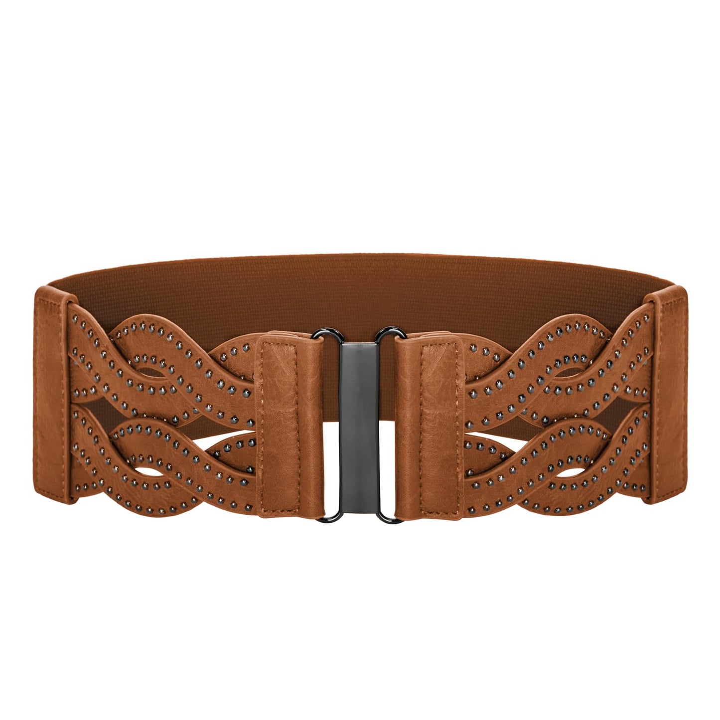 HOTGRACE KARIN Wide Belts for Women Elastic Waist Belt | 3 inch wide stretchy waistband, Woven design, Golden buckle, For dresses skirt, Vintage casual boho western style