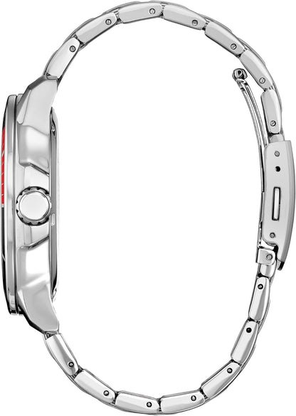 HOTCitizen Eco-Drive Men's Mickey Astronaut Stainless Steel Watch, Red and Black Bezel, (Model: AW1709-54W)
