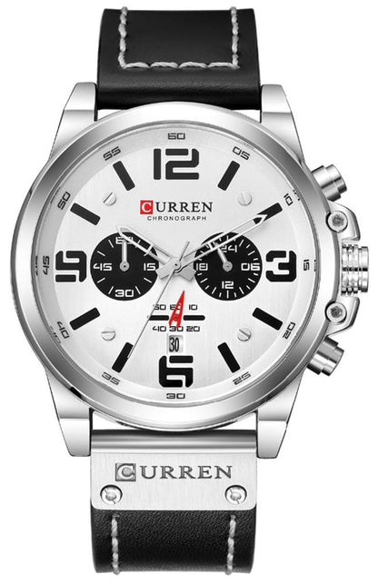 HOTFANMIS Mens Sport Military Analog Quartz Watch Classic Chronograph Sandwich Dial Business Dress Waterproof Watch Multifunctional Wristwatch with Leather Strap