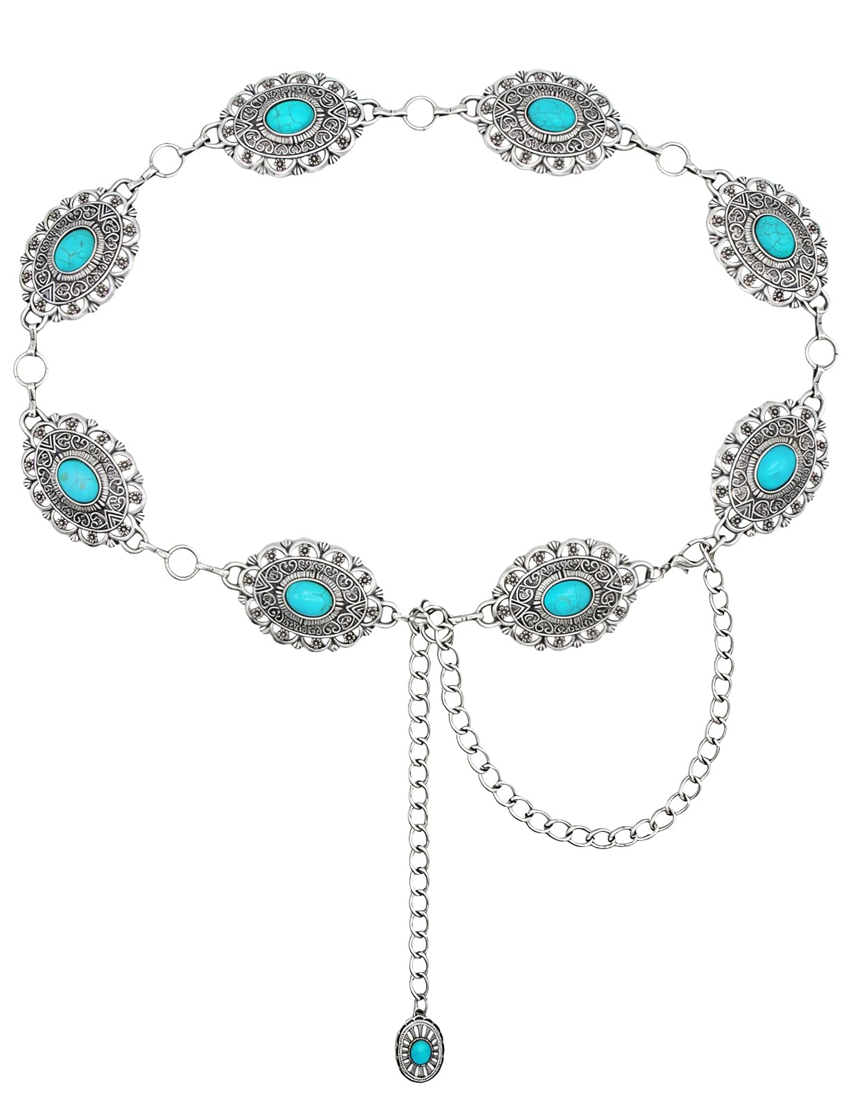 HOTTOPACC Western Metal Concho Belt for Women Cowgirl Chain Belts for Dresses Jeans Country Concert Outfit