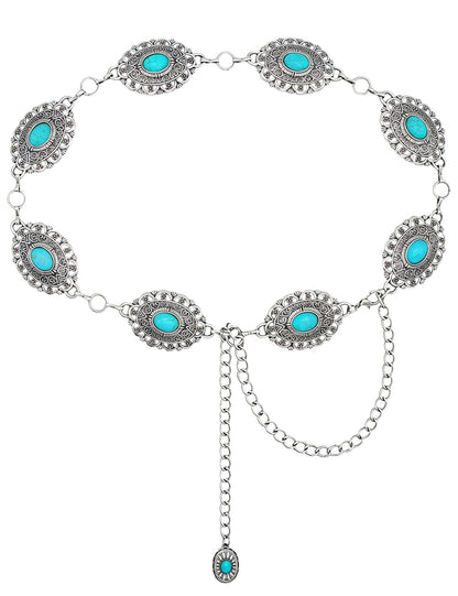 HOTTOPACC Western Metal Concho Belt for Women Cowgirl Chain Belts for Dresses Jeans Country Concert Outfit