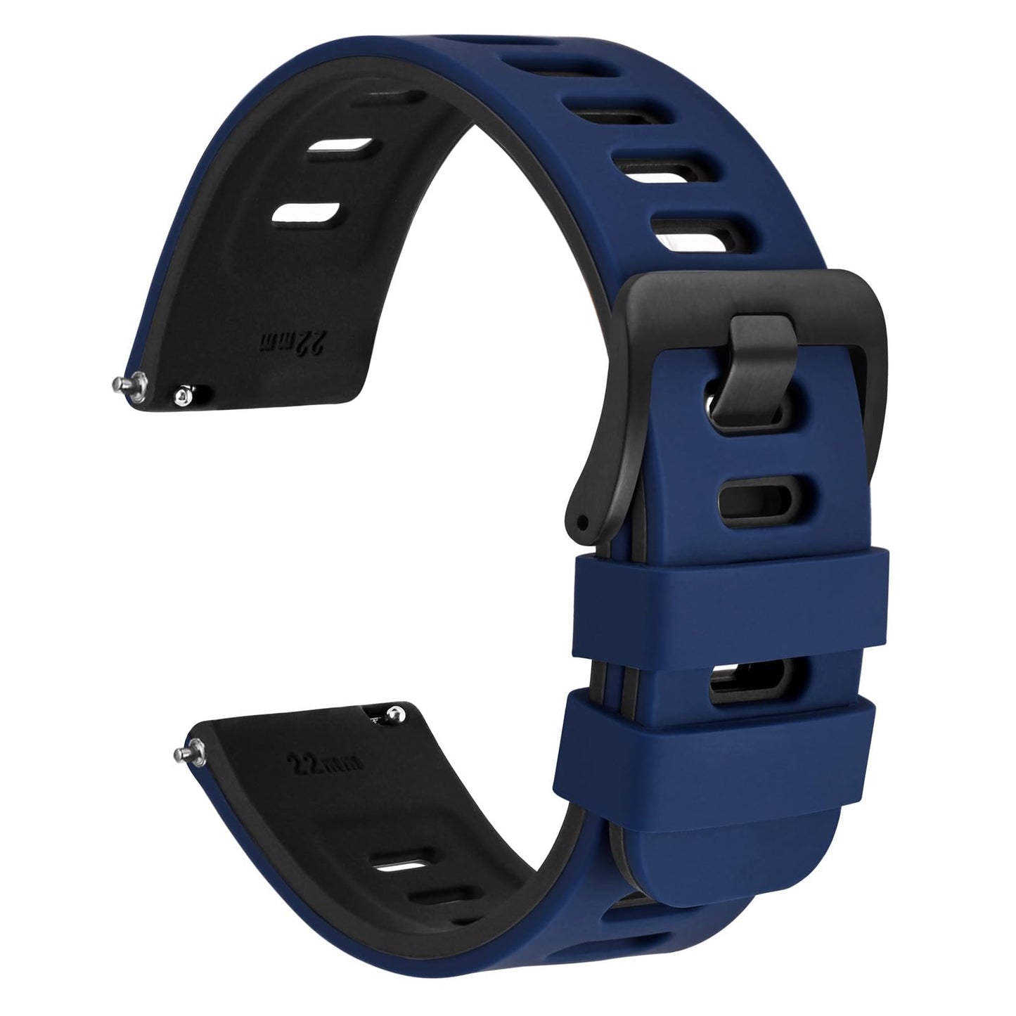 HOTWOCCI 22mm Bicolor Watch Band, Silicone Rubber, Quick Release Replacement Strap for Men and Women, Black Stainless Steel Buckle (Black-Grey)