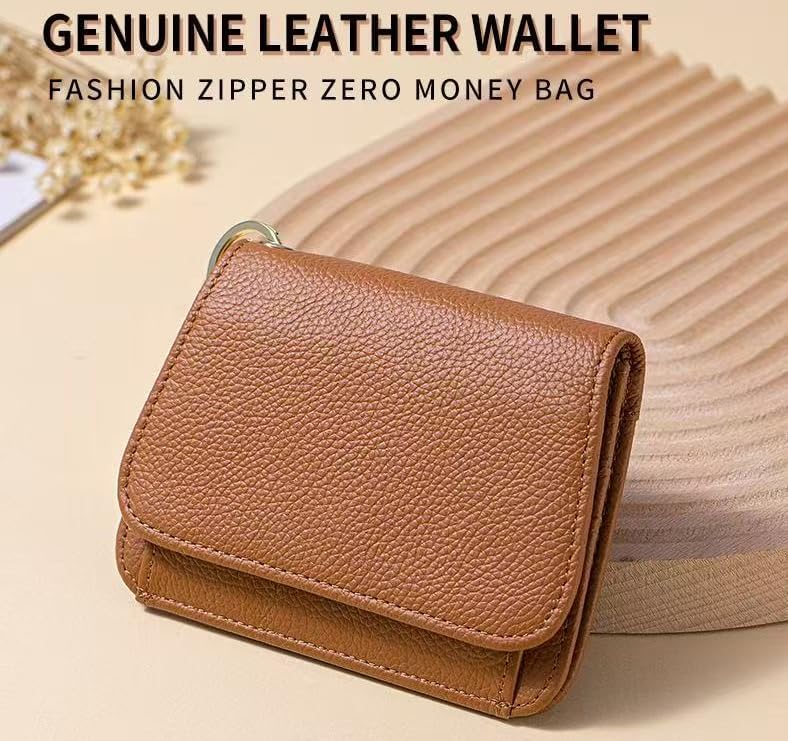 HOTSmall Wallet for Women RFID Blocking Genuine Leather Slim Keychain Wallet Tri-Fold Card Case with Coin Pocket(Brown)