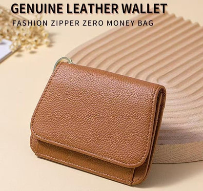 HOTSmall Wallet for Women RFID Blocking Genuine Leather Slim Keychain Wallet Tri-Fold Card Case with Coin Pocket(Brown)
