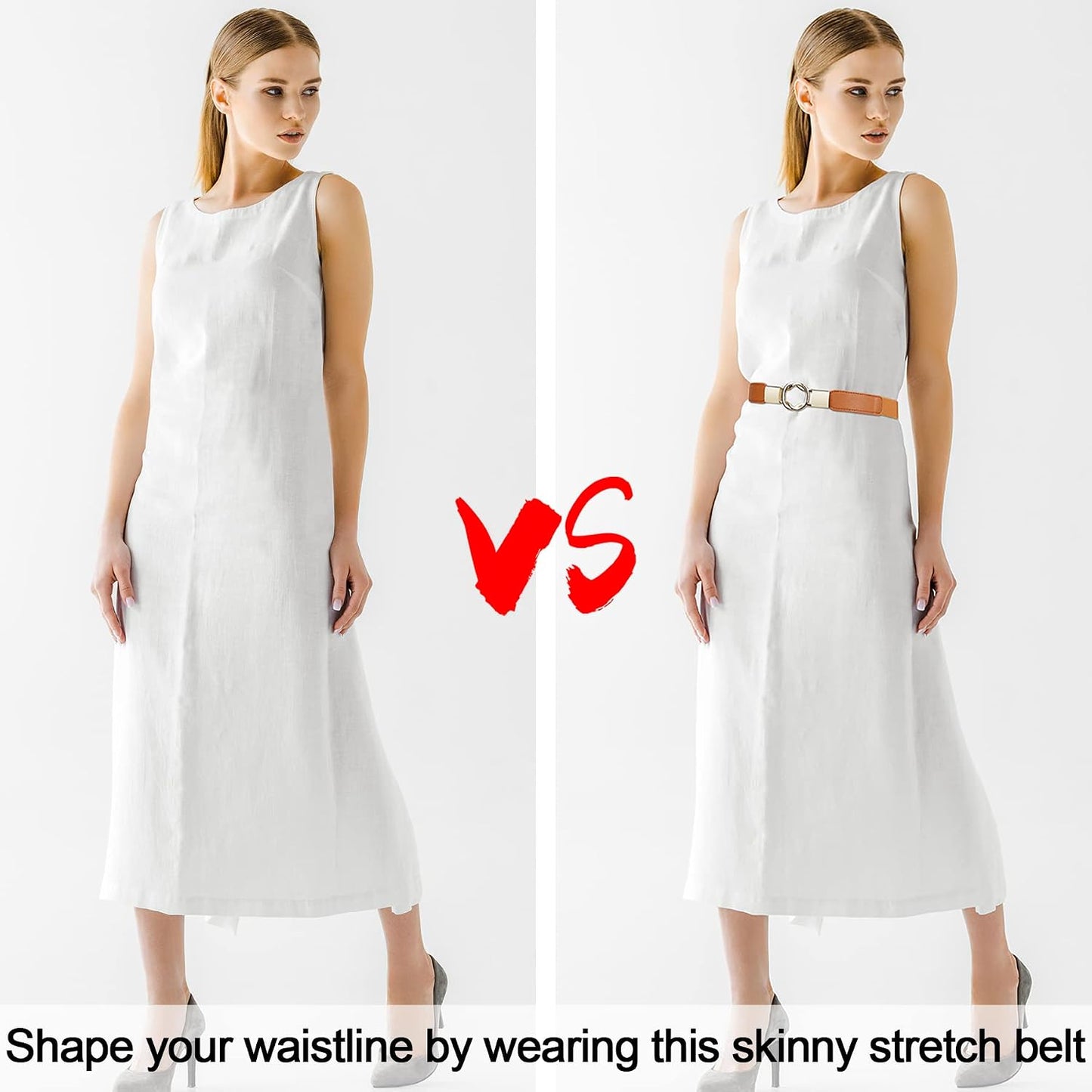 HOTEAONE Skinny Belts for Women 5 Pack, Fashion Dress Belts Stretch Women Waist Belts Plus Size Elastic Waist Band for Dresses