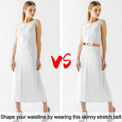 HOTEAONE Skinny Belts for Women 5 Pack, Fashion Dress Belts Stretch Women Waist Belts Plus Size Elastic Waist Band for Dresses