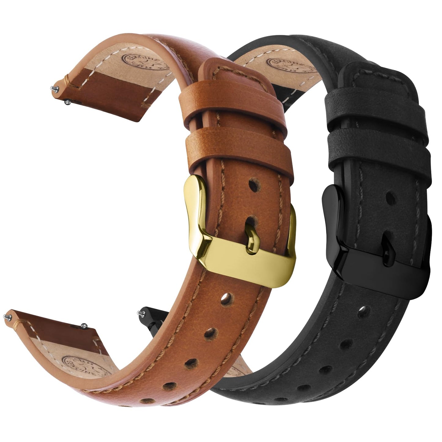 HOTFullmosa 22mm Quick Release Leather Watch Bands for Garmin Samsung Galaxy | 2 Pack Straps for Vivoactive 4(45mm), Venu 4 (45mm)/3/2 (45mm), Samsung Galaxy 46mm, Saddle Brown+Black/Black+Black