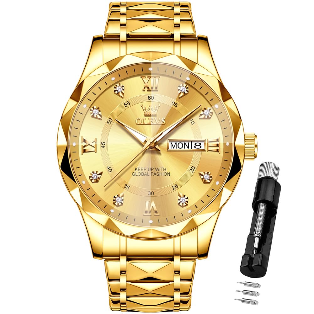 HOTOLEVS Watches for Men Luxury Diamond Casual Large Dial Watches Stainless Steel Waterproof Business Dress Analog Luminous Date Mens Watches