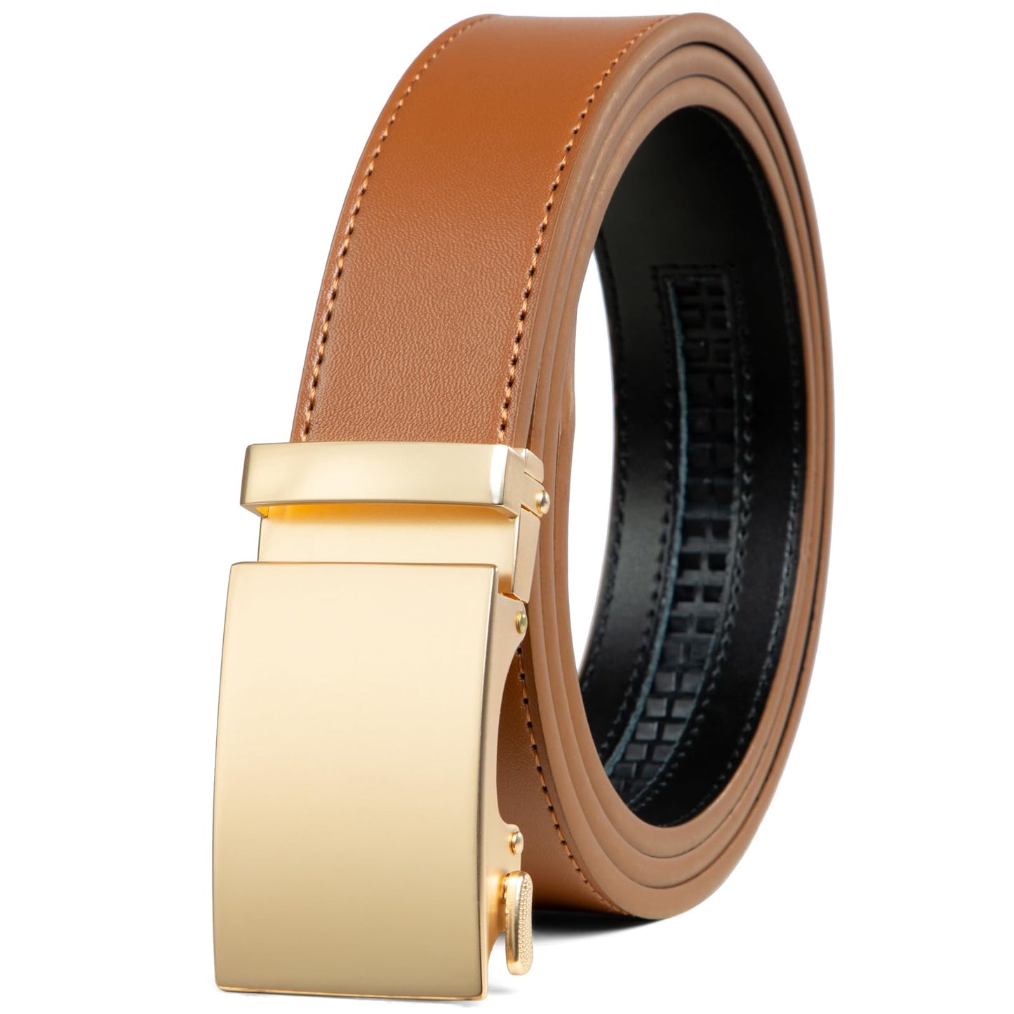 HOTFounders & C Men's Ratchet Belt 1 3/8",Leather Dress Belt Adjustable with Click Sliding Buckle Trim to Exact Fit