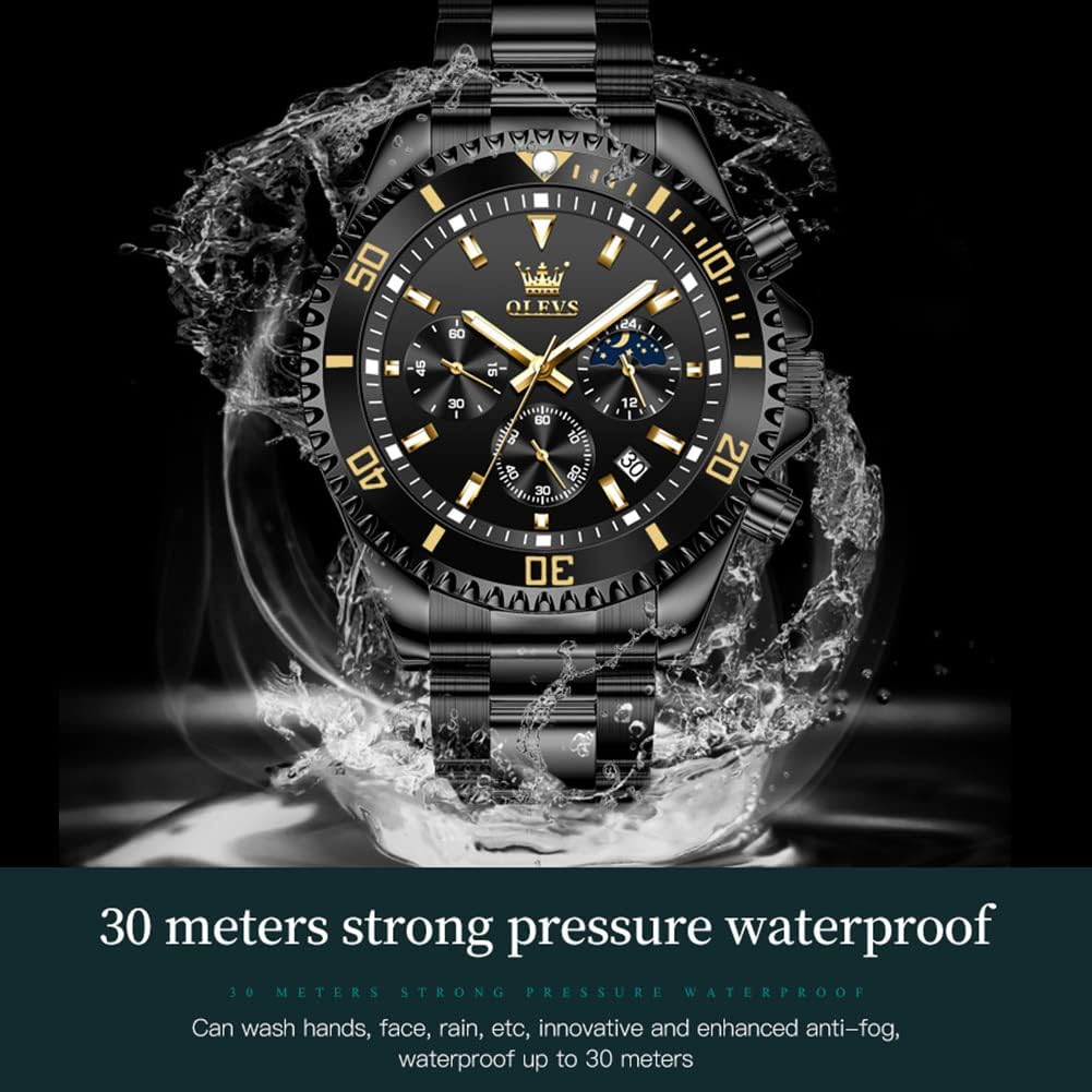 HOTOLEVS Mens Stainless Steel Watch Fashion Luxury Big Face Analog Waterproof