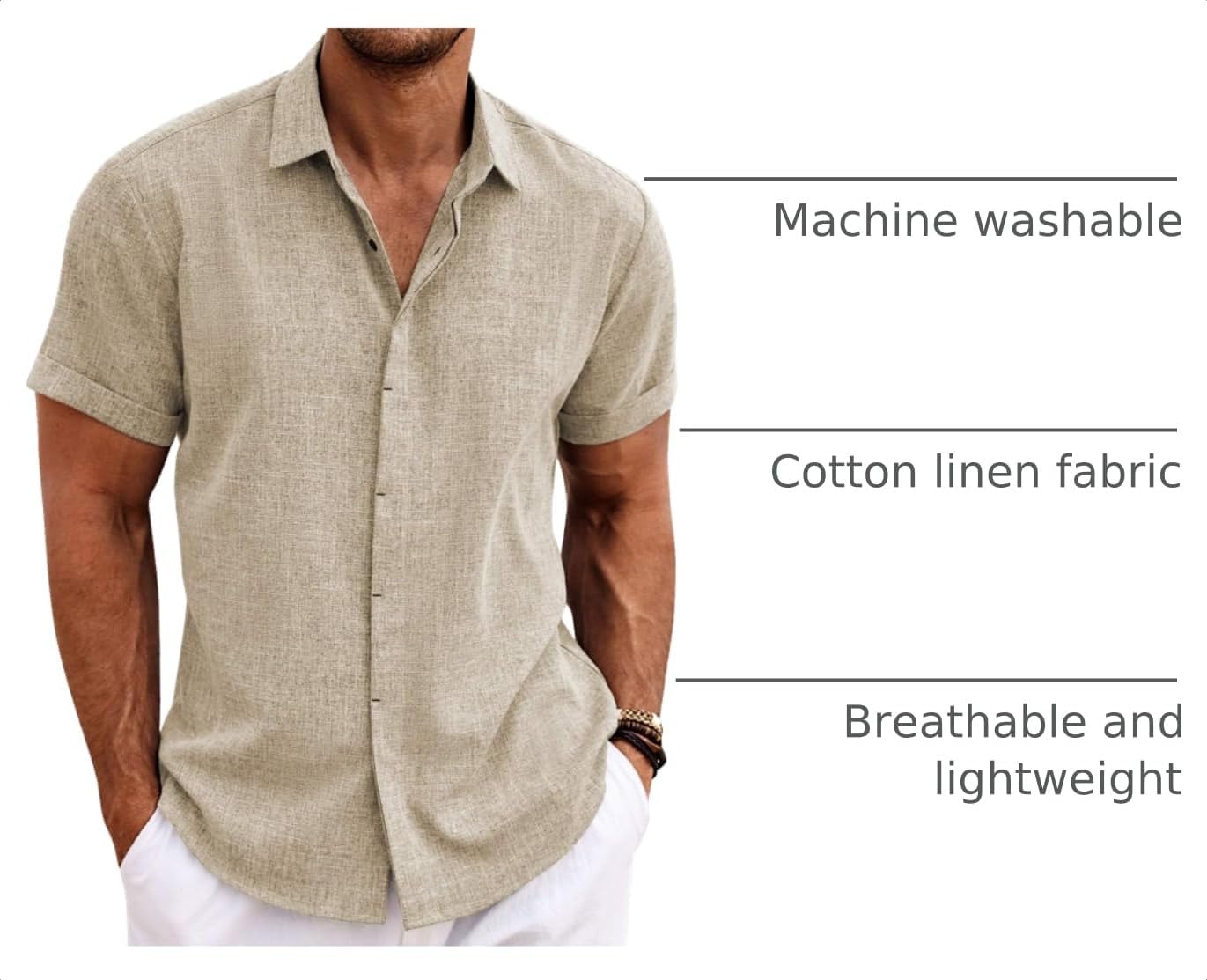 HOTCOOFANDY Men's Linen Shirts Short Sleeve Casual Shirts Button Down Shirt for Men Beach Summer Wedding Shirt
