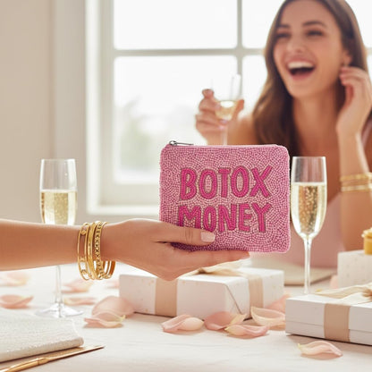 HOTPink Botox Money Beaded Coin Purse, Coin Pouch, Smalls Wallets for Her, Birthday Gifts, Botox Money Pouch, Pink Pouch Purse