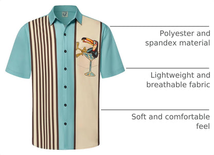 HOTHardaddy Men's Vintage Bowling Shirt Short Sleeve Button Down Hawaiian Summer Beach Printed Casual Shirts