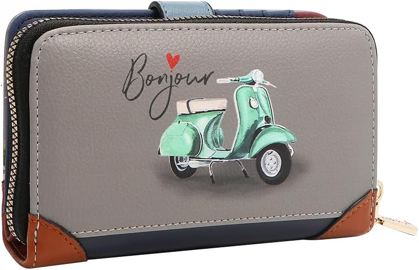 HOTNicole Lee NIKKY Compact Wallet, Vegan Leather, 8 Card Slots (EIFFEL DREAMS)