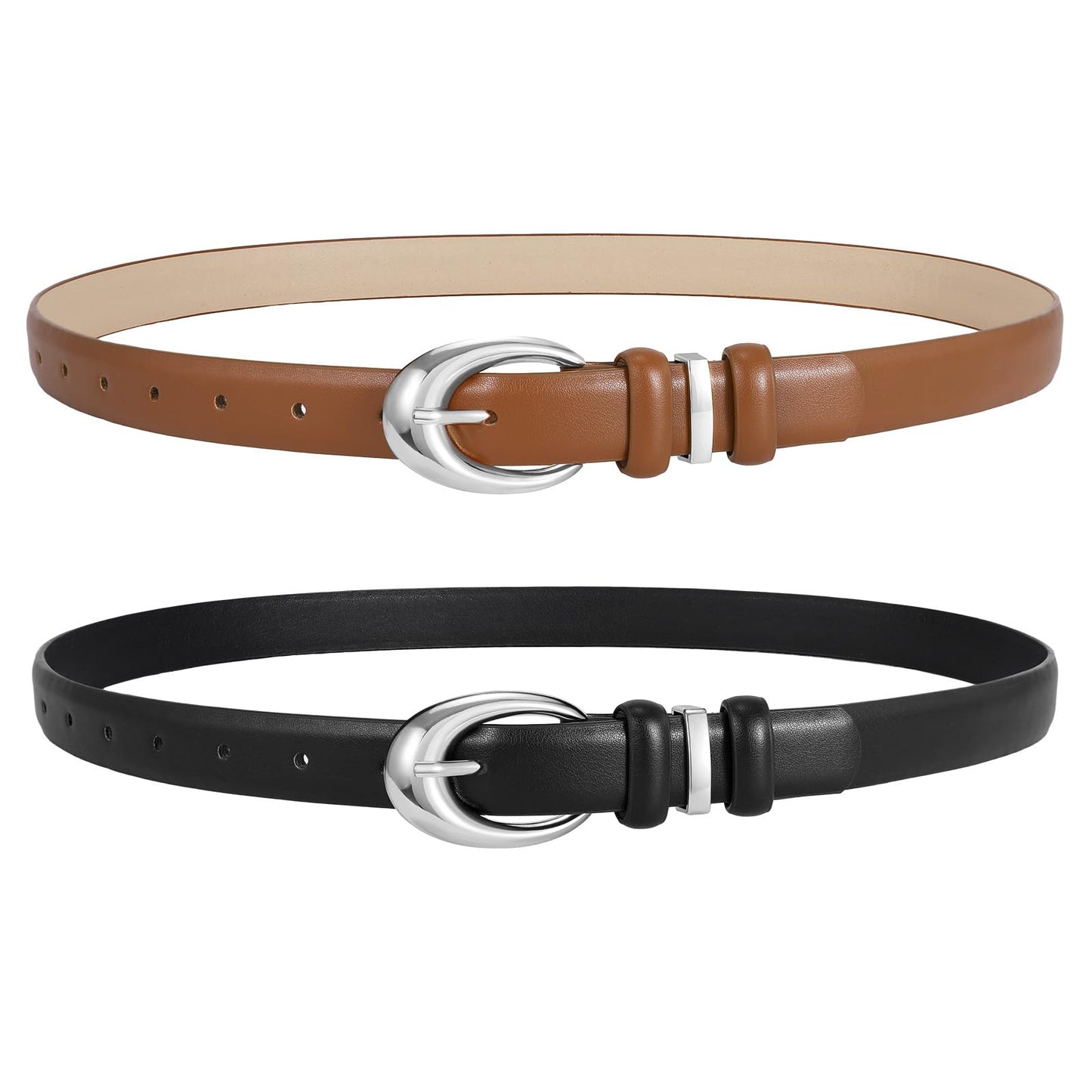 HOT2 Pack Women Leather Belts for Jeans Dress Fashion Ladies Belt with Gold Silver Buckle