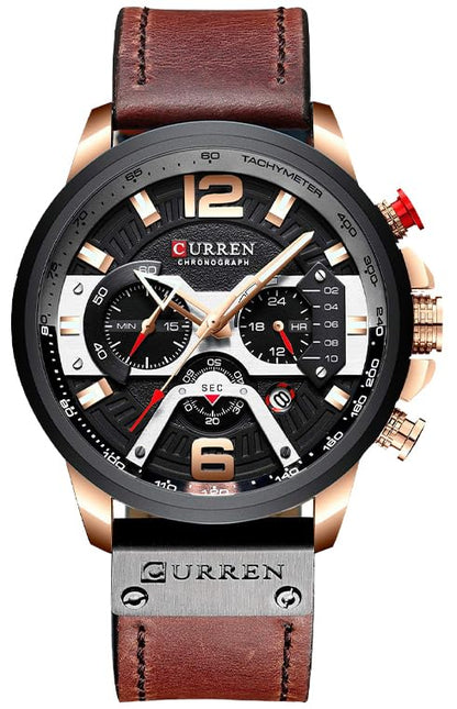 HOTFANMIS Mens Luxury Watches Business Chronograph Dress Waterproof Leather Strap Analog Quartz Wrist Watch