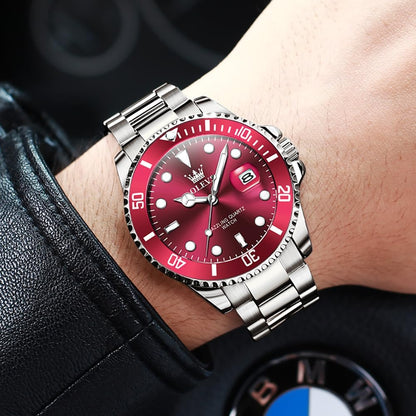 HOTOLEVS Mens Red Watch Luxury Classic Dress Silver Stainless Steel Watches | Red Watches for Men Analog Quartz Waterproof Luminous Big Face Elegant Nice Male Watch With Date Relojes De Hombre