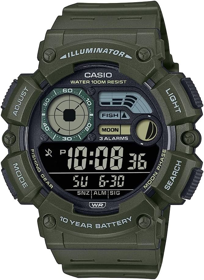 HOTCasio WS1500H Series | Men’s Digital Watch | 100M WR | Dual Time | Countdown Timer | LED Light | Moon Phase | Fishing Mode | Auto Calendar | Multi Alarms | 1/100 SEC Stopwatch