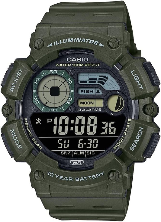 HOTCasio WS1500H Series | Men’s Digital Watch | 100M WR | Dual Time | Countdown Timer | LED Light | Moon Phase | Fishing Mode | Auto Calendar | Multi Alarms | 1/100 SEC Stopwatch
