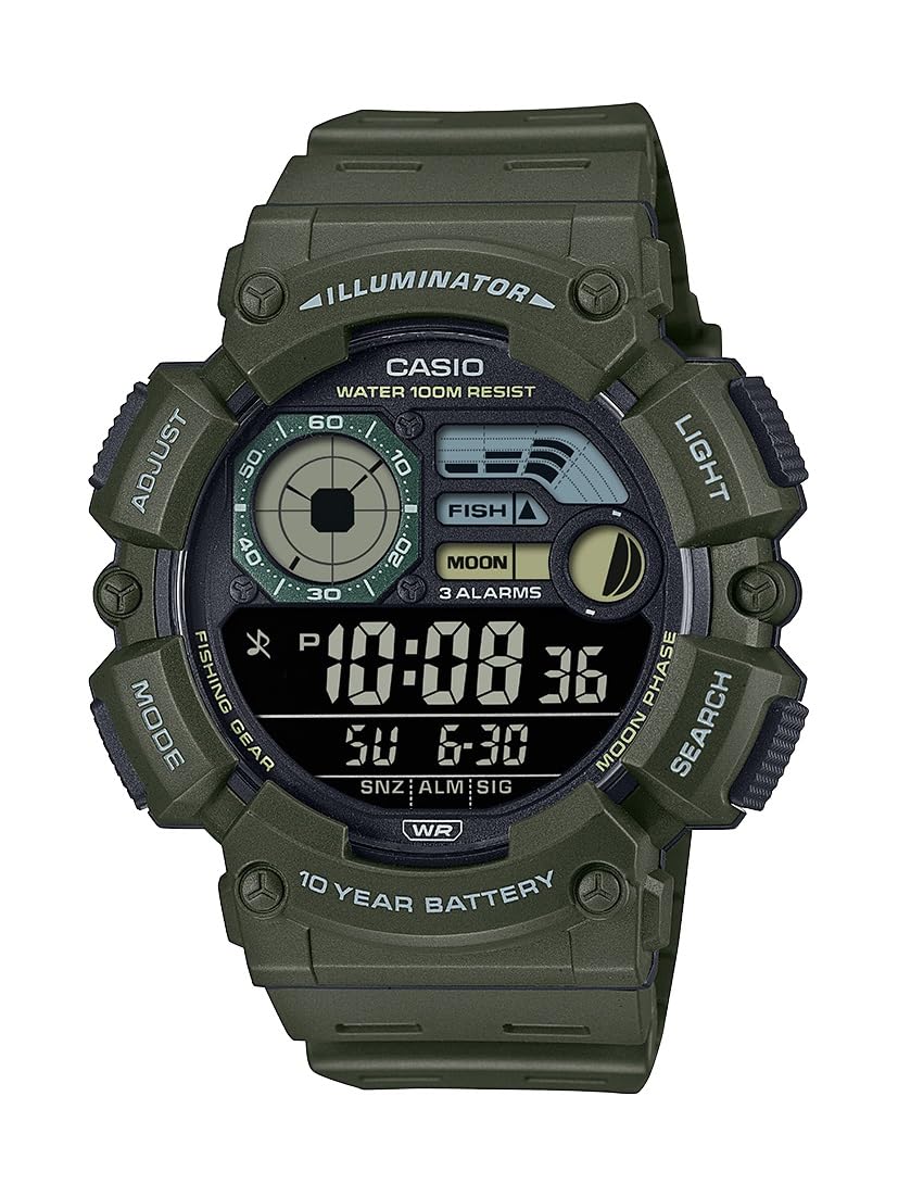 HOTCasio WS1500H Series | Men’s Digital Watch | 100M WR | Dual Time | Countdown Timer | LED Light | Moon Phase | Fishing Mode | Auto Calendar | Multi Alarms | 1/100 SEC Stopwatch