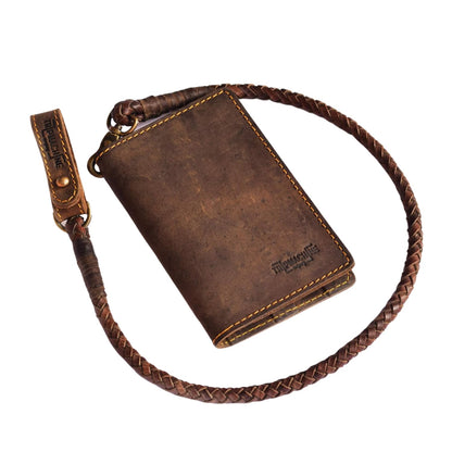 HOTTrip Machine Company Rodeo Motorcycle Genuine Leather Chain Wallet for Men (Cherry Red)
