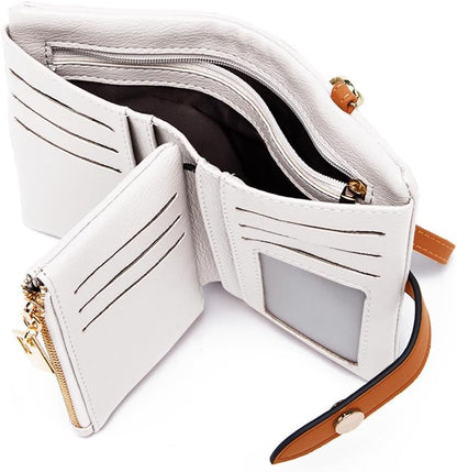 HOTWallets for Women Small Bifold Rfid Leather Ladies Wallets,Compact Wristlet Womens Billfold,Trifold Card Holder with Multi Credit Card Slot Zipper Coin Pocket and Wrist Strap(White)