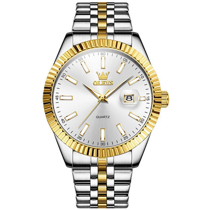 HOTOLEVS Men's Luxury Stainless Steel Watch, Big Face Gold Silver Two Tone Three Hand Analog Quartz Watch, Easy to Read Waterproof Luminous Day Date Wrist Watches for Men