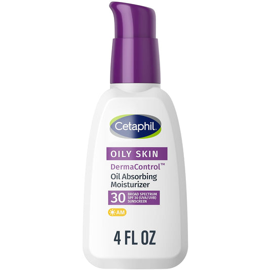 HOTCetaphil DermaControl Oil Absorbing Moisturizer with SPF 30, For Sensitive, Oily Skin, 4 Fl oz, Absorbs Oil, Reduces Shine, Hydrates, Protects, No Added Fragrance | Fragrance-Free Daily Face Moisturizer With Sunscreen, Reduces Shine, Hydrates Sensitive
