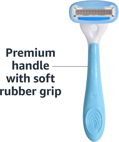 HOTAmazon Basics 5-Blade Razor Handle for Women, Includes 12 Cartridges and Shower Hanger, 14 Piece Set, Blue