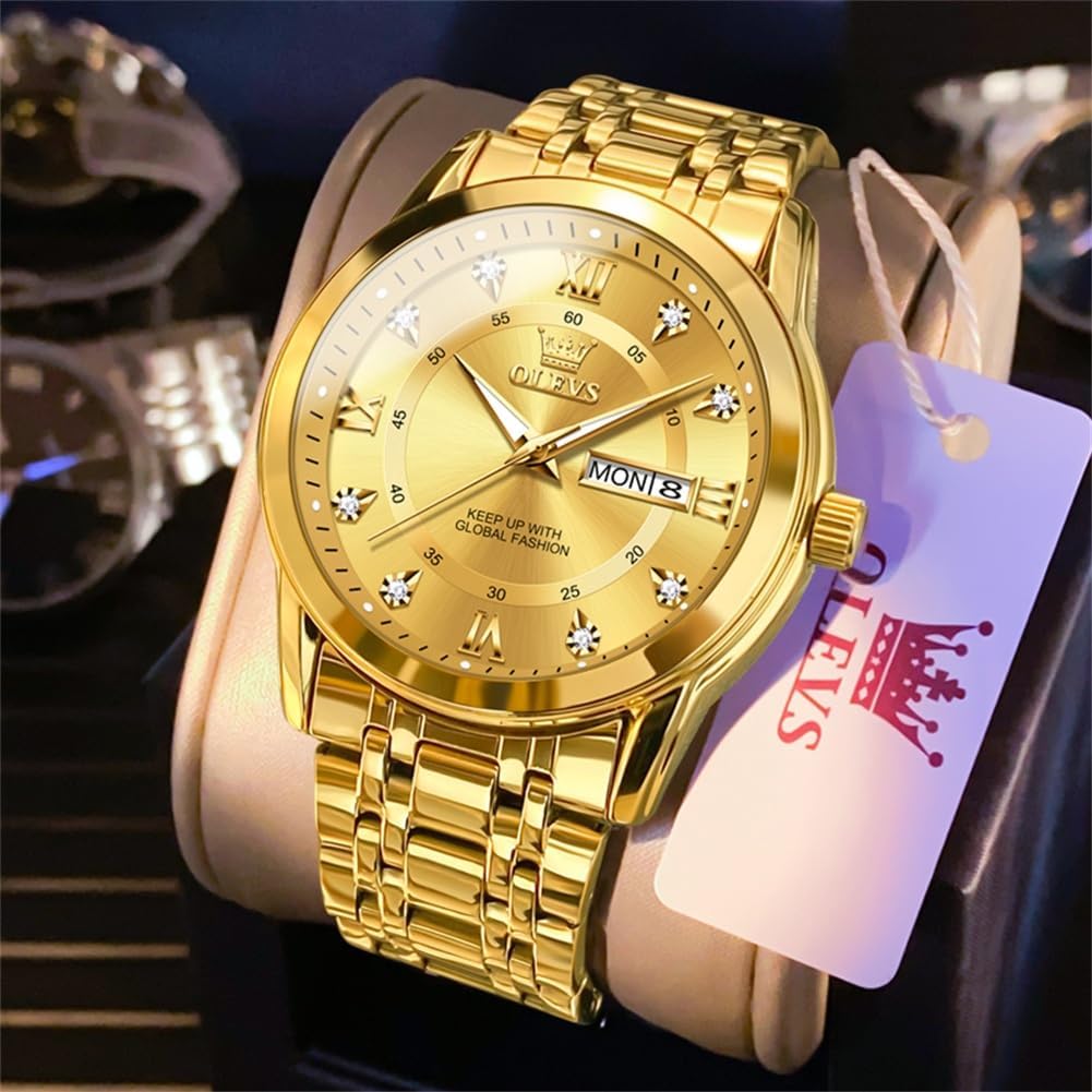 HOTOLEVS Classic Men Watches with Date,Stainless Steel Man Watch with Date, Bussiness Watches for Men,Luminous Quartz Mens Watches Black/White/Blue/Gold, Waterproof Male Watch with Week