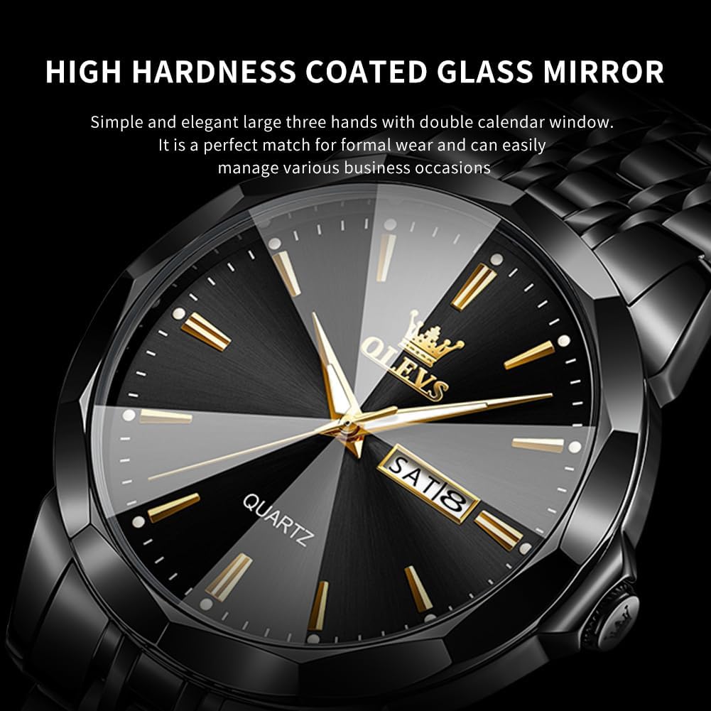 HOTOLEVS Watch for Men Diamond Business Dress Analog Quartz Stainless Steel Waterproof Luminous Date Two Tone Luxury Casual Wrist Watch Blue
