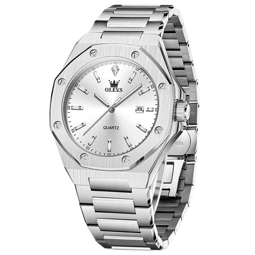 HOTOLEVS Mens Watches Octagonal Luxury Stainless Steel Dress Watches for Men Quartz Analog Large Face Luminous Relojes para Hombres