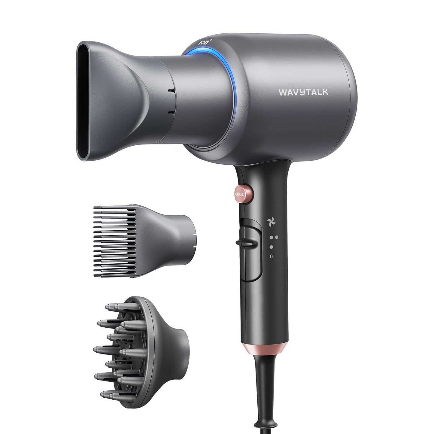 HOTWavytalk Hair Dryer with Diffuser, Blown Away Ionic Hair Dryer for Curly Hair with Comb, 1875W Fast Drying Blow Dryer with Ceramic Technology, 3 Attachments for All Hair Types, Light and Quiet, Black