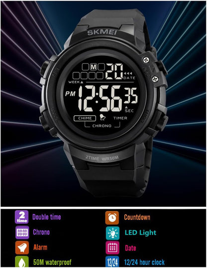 HOTIJAHWRS Mens Digital Watch Sports Outdoor Chronograph Wrist Watches for Men with LED Back Ligh/Alarm/Date Black