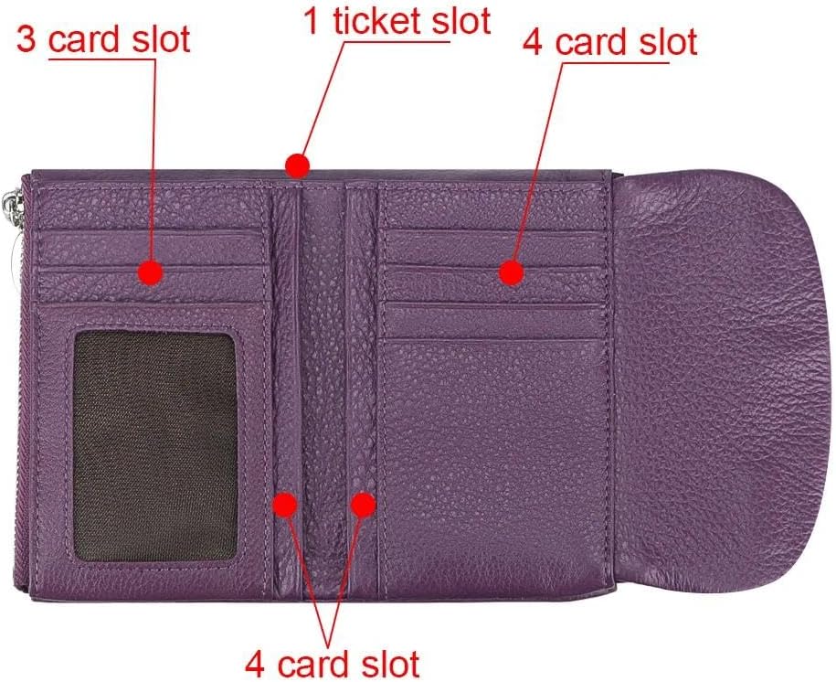 HOTRoyal Bagger RFID Blocking Women's Short Wallet Genuine Cow Leather Multi-card Slots Card Holder Trifold Purse Magnetic Opening 2063 (Purple)