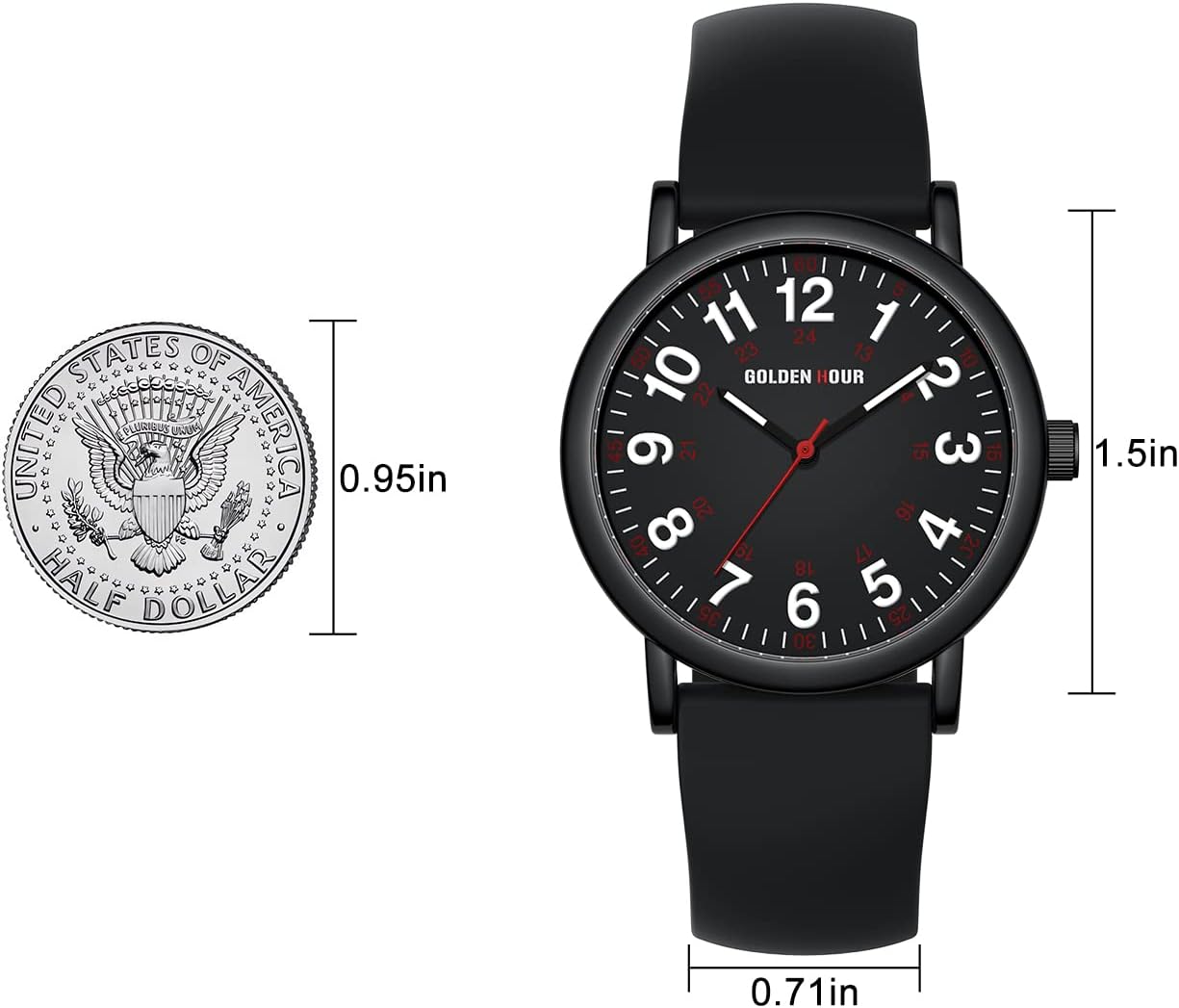 HOTGOLDEN HOUR Waterproof Nurse Watch for Medical Professionals, Students Women Men - Military Time Luminouse Easy Read Dial, 24 Hour with Second Hand, Colorful Silicone Band