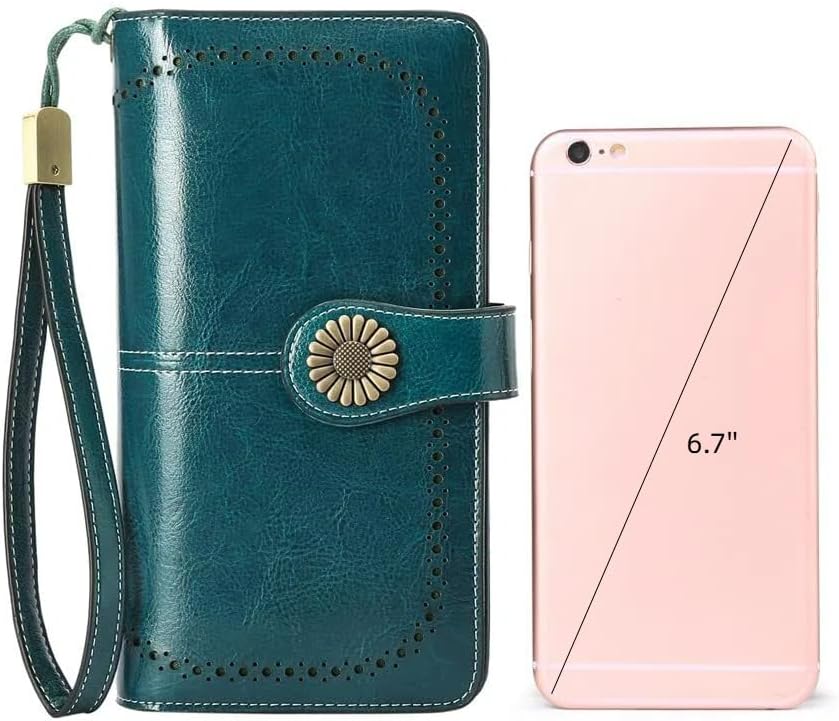 HOTSENDEFN Wallets for Women Leather Credit Card Holder with RFID Blocking Large Capacity Wristlet | with RFID Blocking