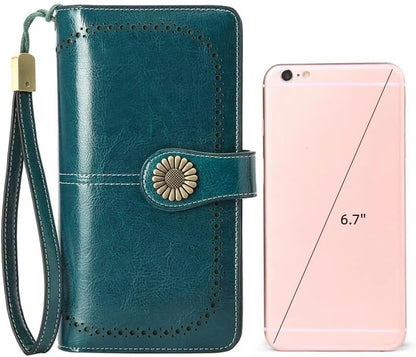 HOTSENDEFN Wallets for Women Leather Credit Card Holder with RFID Blocking Large Capacity Wristlet | with RFID Blocking