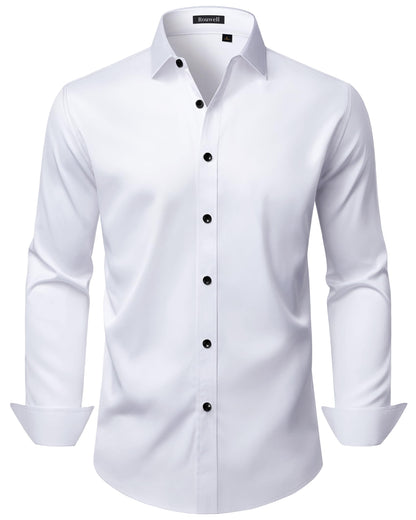 HOTMens Wrinkle Free Dress Shirts Regular Fit Business Button Down Shirt Formal Long Sleeve Wedding Stretch Shirts