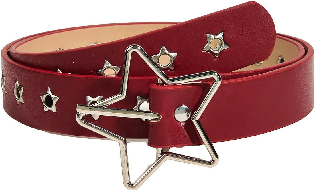 HOTVerdusa Women's Double Grommet Y2K Leather Belt Star Punk Buckle Belts | Leather Belt Women, Y2k Belt, Y2k Accessories, Star Belt, Concert Outfits Women