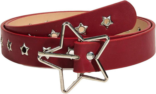 HOTVerdusa Women's Double Grommet Y2K Leather Belt Star Punk Buckle Belts | Leather Belt Women, Y2k Belt, Y2k Accessories, Star Belt, Concert Outfits Women