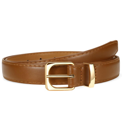 HOTVONMELLI Womens Thin Leather Belt for Jeans Pants Dress Fashion Skinny Belt with Gold Buckle for Women